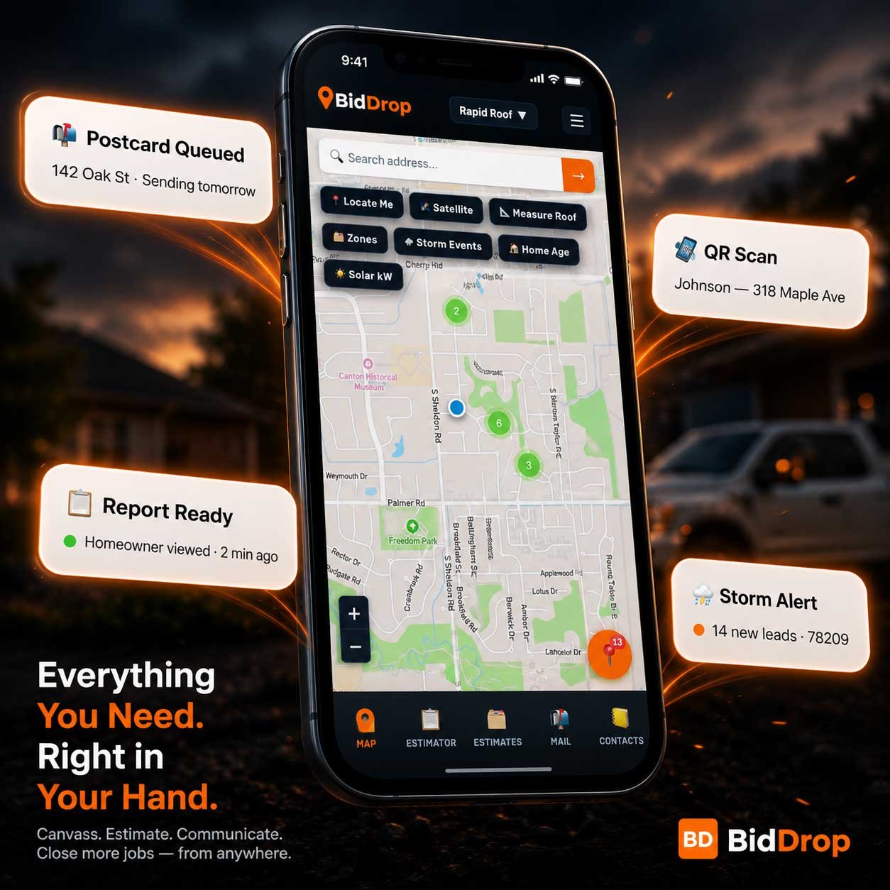 BidDrop in the field — contractor using the app