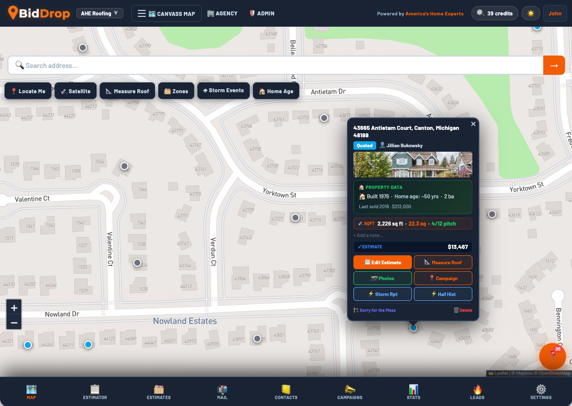 BidDrop map view with pinned properties