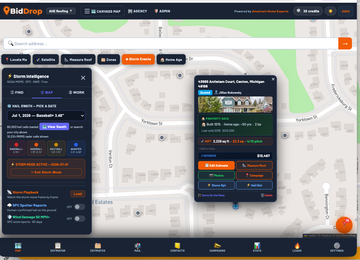 BidDrop property and owner data panel
