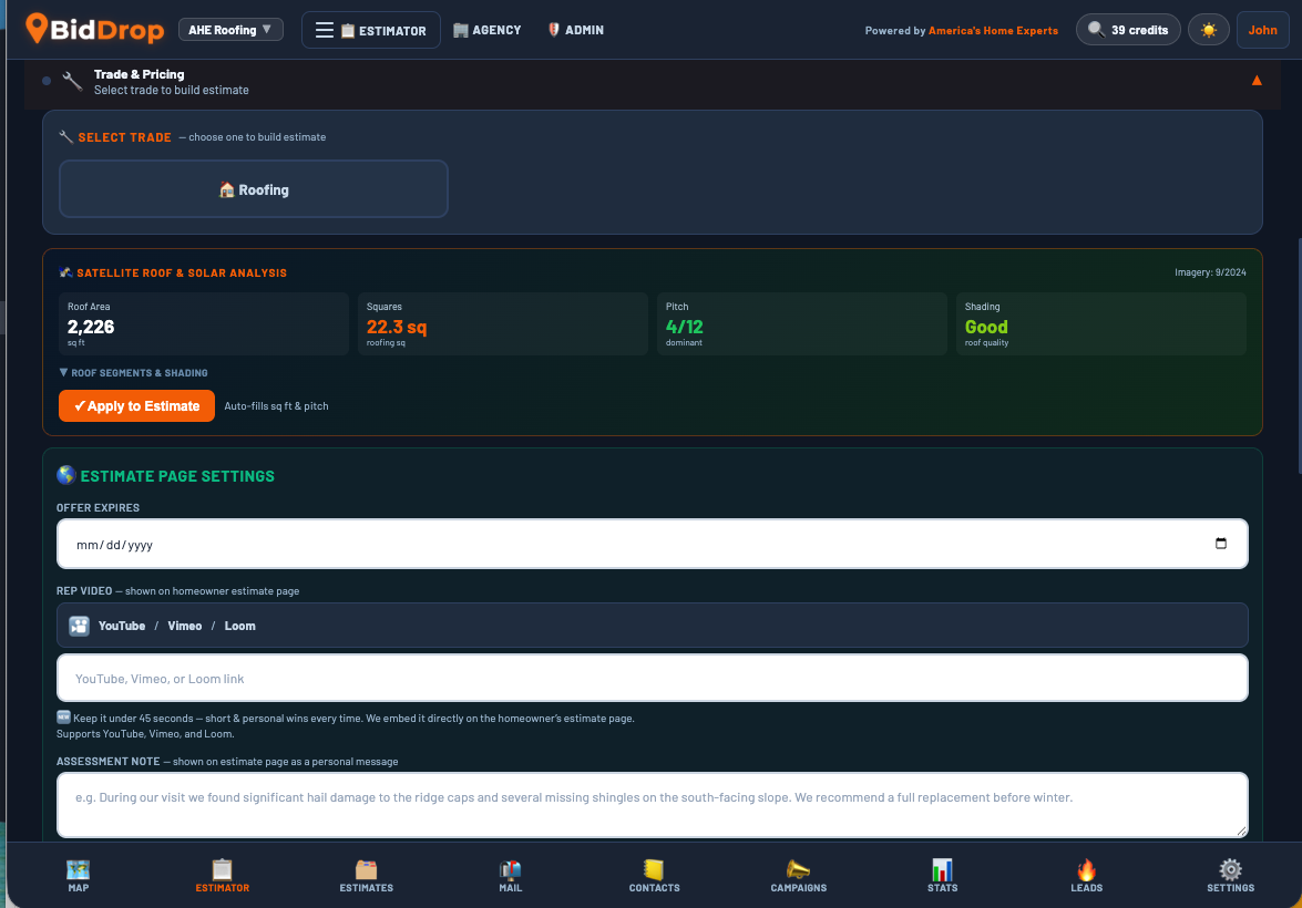 BidDrop estimate builder